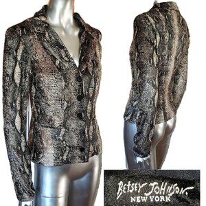 Betsey Johnson Coat Vintage New York 90s Velvet Snakeskin Blazer Dress Jacket S